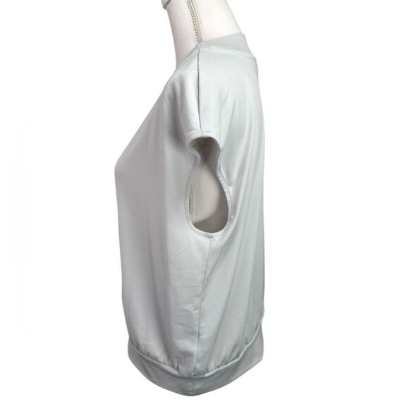 Banana Republic Factory Top Crepe Fabric Faux Wrap Banded Hem Gray Size L - Picture 6 of 9